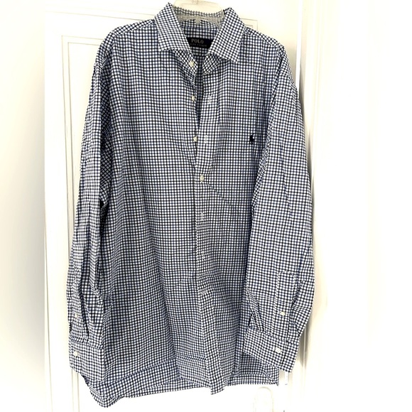 Polo Ralph Lauren pony logo mens shirt 18 34-35 XL blue/navy/white check gingham - Picture 1 of 8